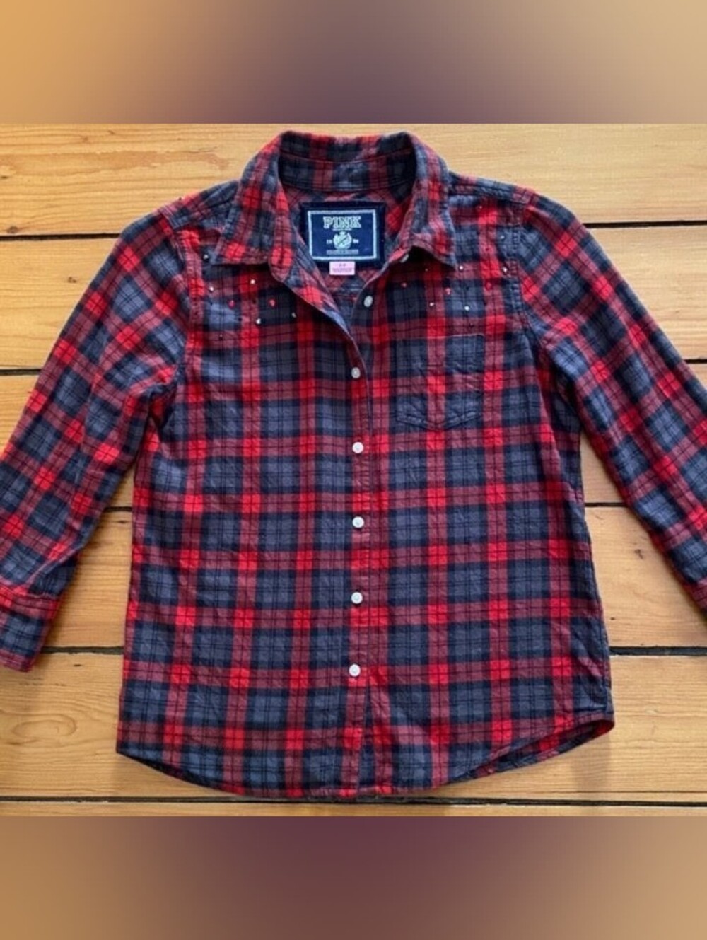 Retro PINK by VS Red Plaid W/ Gems Accent Button-Down Shirt  - Women's